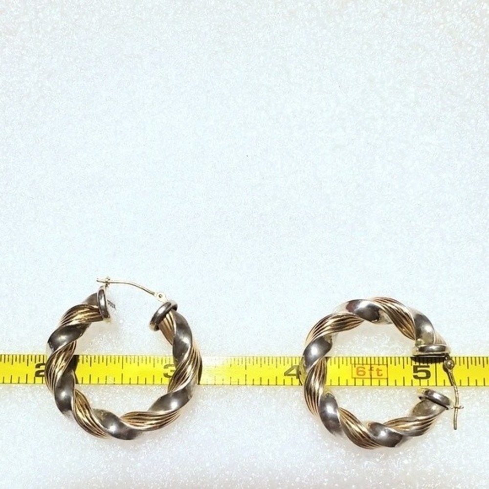 Peter Brams 14K Gold Hoops Twisted Rope Design 925 Sterling Silver - Picture 14 of 16